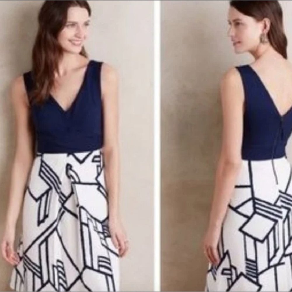 ANTHROPOLOGIE HD IN PARIS ARDMORE NAVY/WHITE DRESS SIZE 4P
